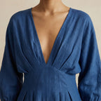 Teal 100% Cotton Deep-V Neck Empire Waist Maxi Dress