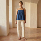 Teal 100% Cotton Spaghetti Strap Top with Elastic Gathered Back