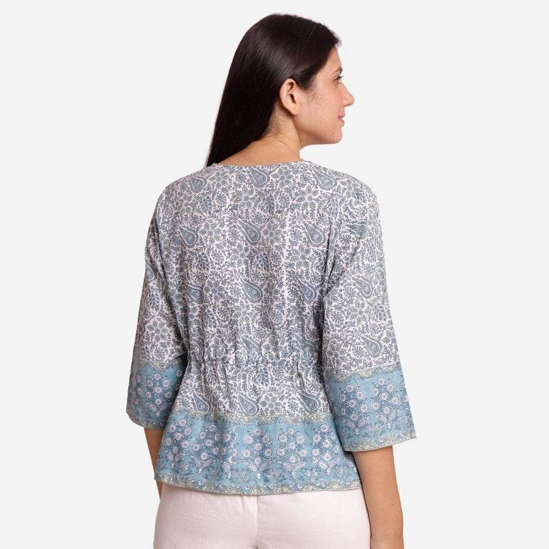 Back View of a Model wearing Sanganeri Hand Block Printed Handkerchief Tunic