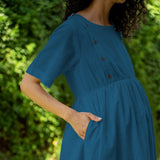 Teal Blue 100% Cotton Button-Down Knee Length Pre and Post Maternity Dress