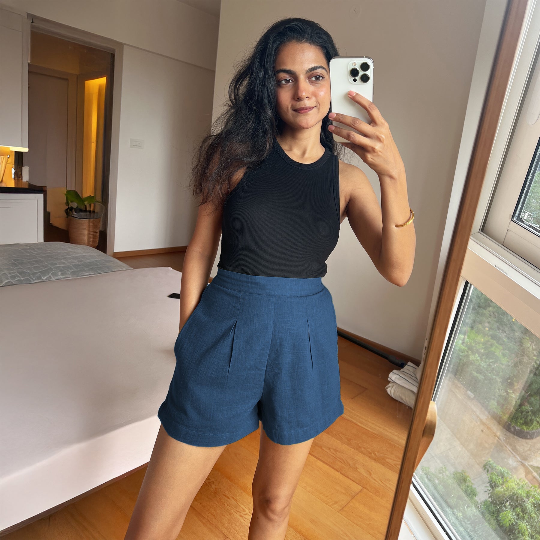 Teal Blue 100% Cotton Elasticated Shorts