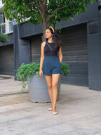 Teal Blue 100% Cotton Elasticated Shorts