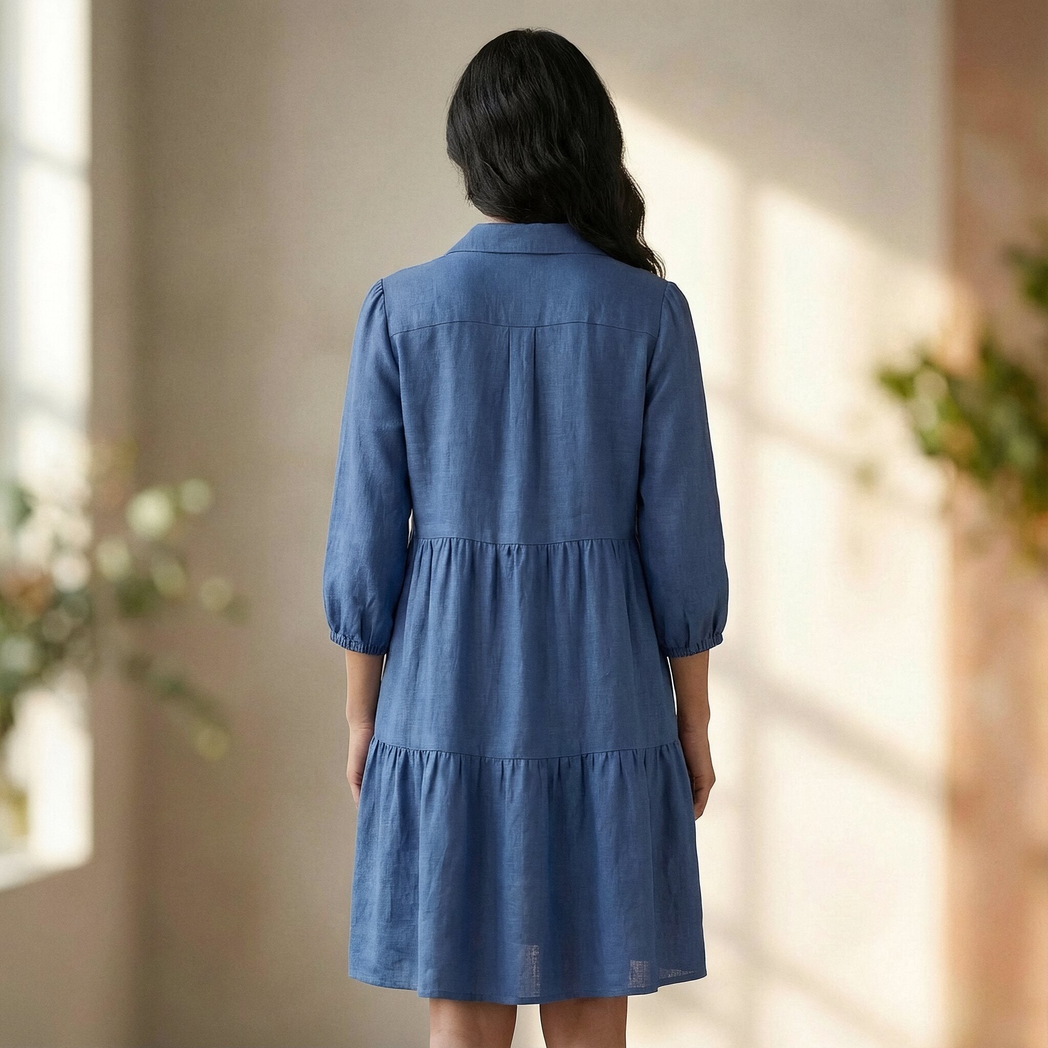 Teal Blue 100% Cotton Short Shirt Dress