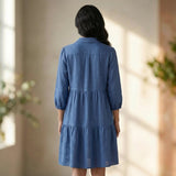 Teal Blue 100% Cotton Short Shirt Dress