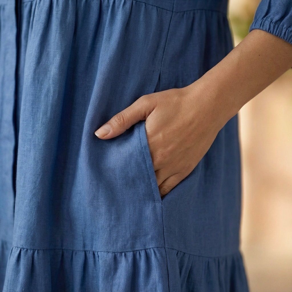 Teal Blue 100% Cotton Short Shirt Dress
