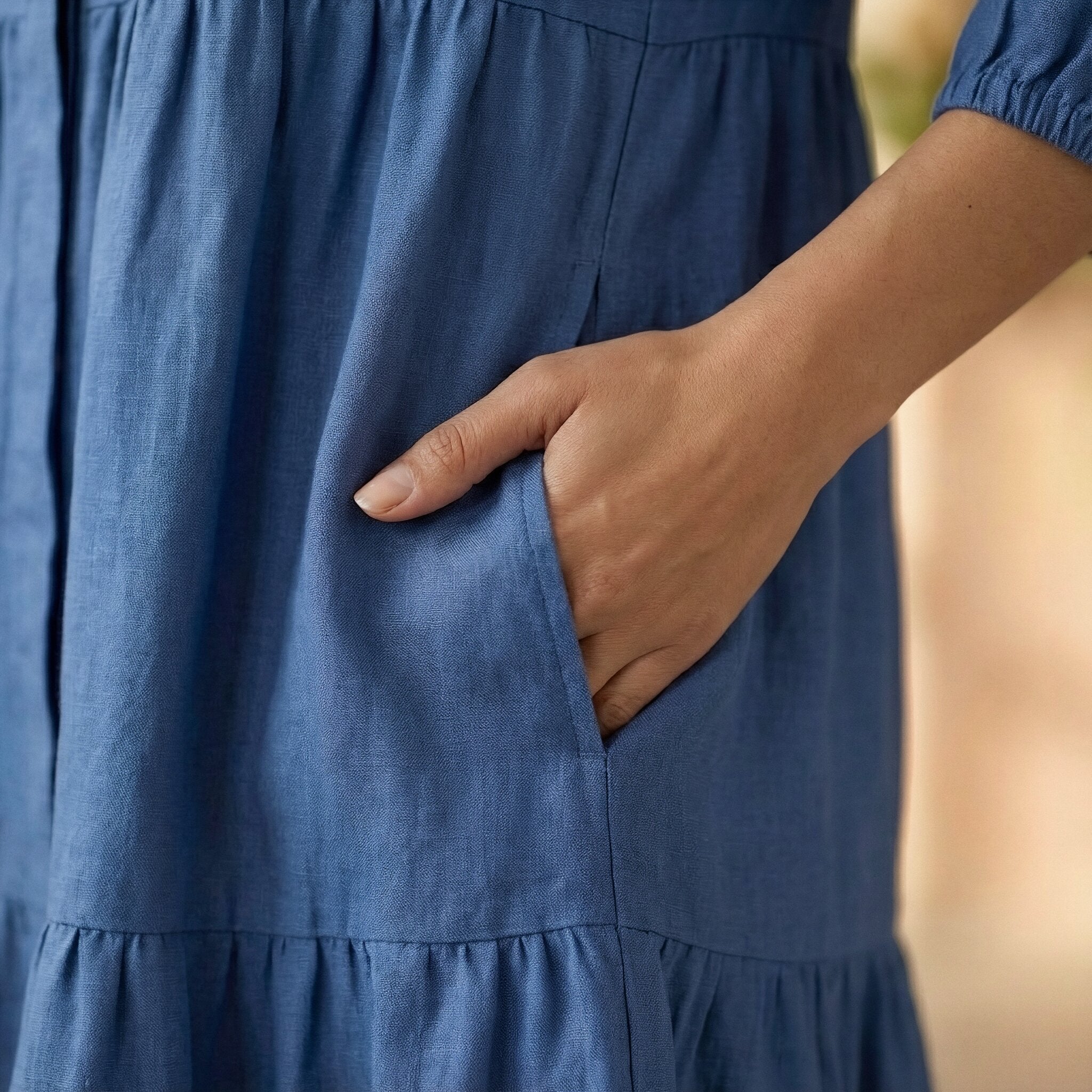 Teal Blue 100% Cotton Short Shirt Dress