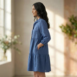 Teal Blue 100% Cotton Short Shirt Dress