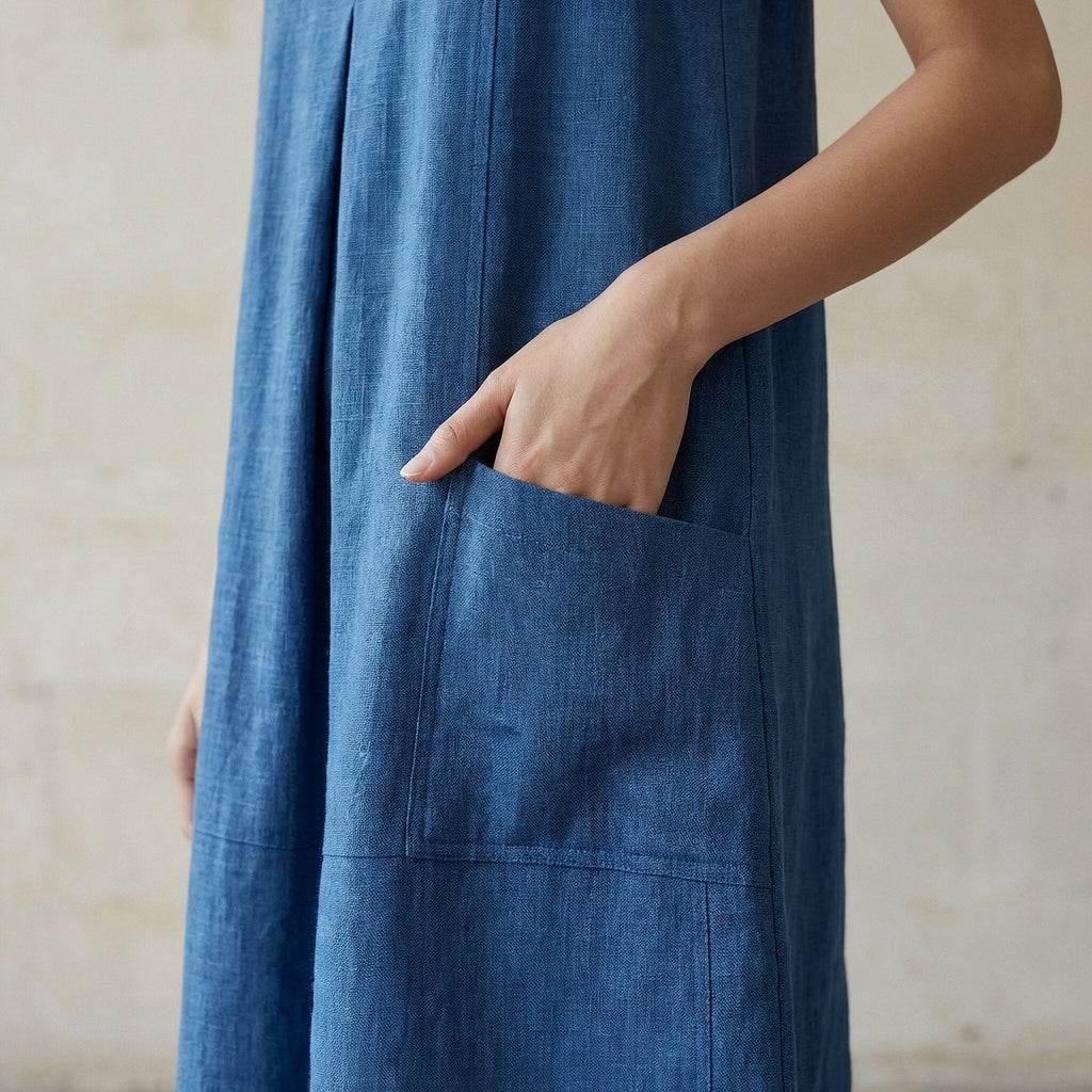 Teal Blue 100% Cotton Sleeveless Paneled Swing Dress
