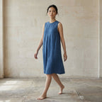 Teal Blue 100% Cotton Sleeveless Paneled Swing Dress