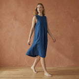 Teal Blue 100% Cotton Sleeveless Paneled Swing Dress