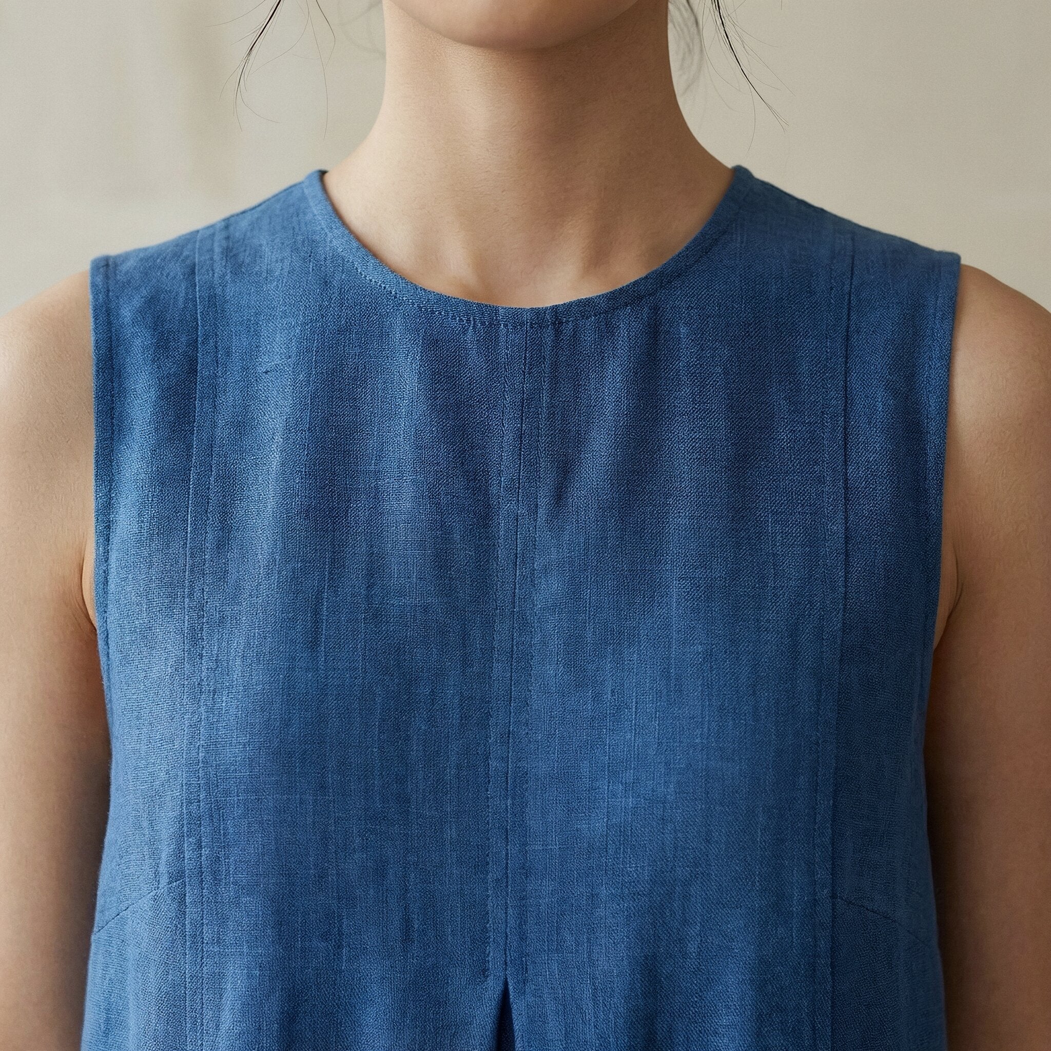 Teal Blue 100% Cotton Sleeveless Paneled Swing Dress