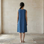Teal Blue 100% Cotton Sleeveless Paneled Swing Dress