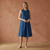 Teal Blue 100% Cotton Sleeveless Paneled Swing Dress