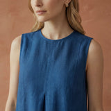 Teal Blue 100% Cotton Sleeveless Paneled Swing Dress