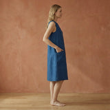 Teal Blue 100% Cotton Sleeveless Paneled Swing Dress