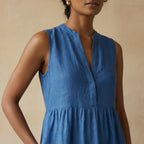 Teal Blue 100% Cotton V-Neck Maxi Tier Dress