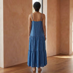Teal Blue Cotton Drop-Waist Camisole Maxi Tier Dress