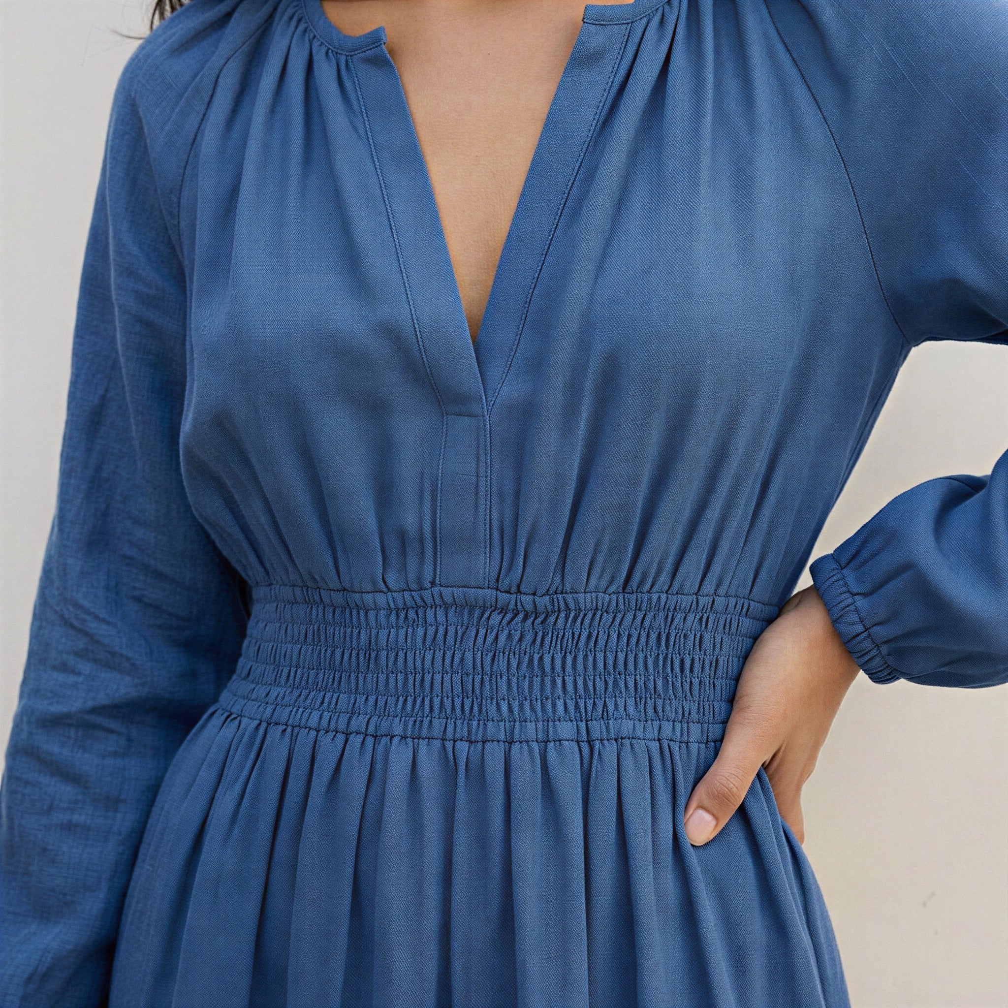 Teal Blue Cotton Fit and Flare Maxi Tier Dress