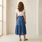 Teal Blue Cotton Ruffle Midi Wrap Skirt