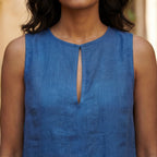 Teal Blue Cotton Sleeveless A-Line Short Shift Dress