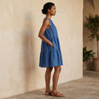 Teal Blue Cotton Tiered Mini Sundress
