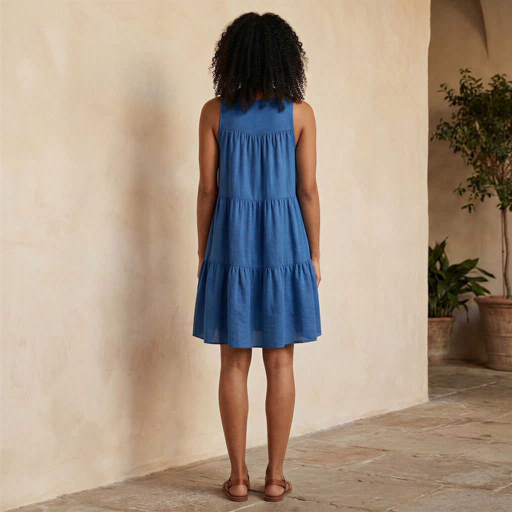 Teal Blue Cotton Tiered Mini Sundress
