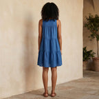 Teal Blue Cotton Tiered Mini Sundress