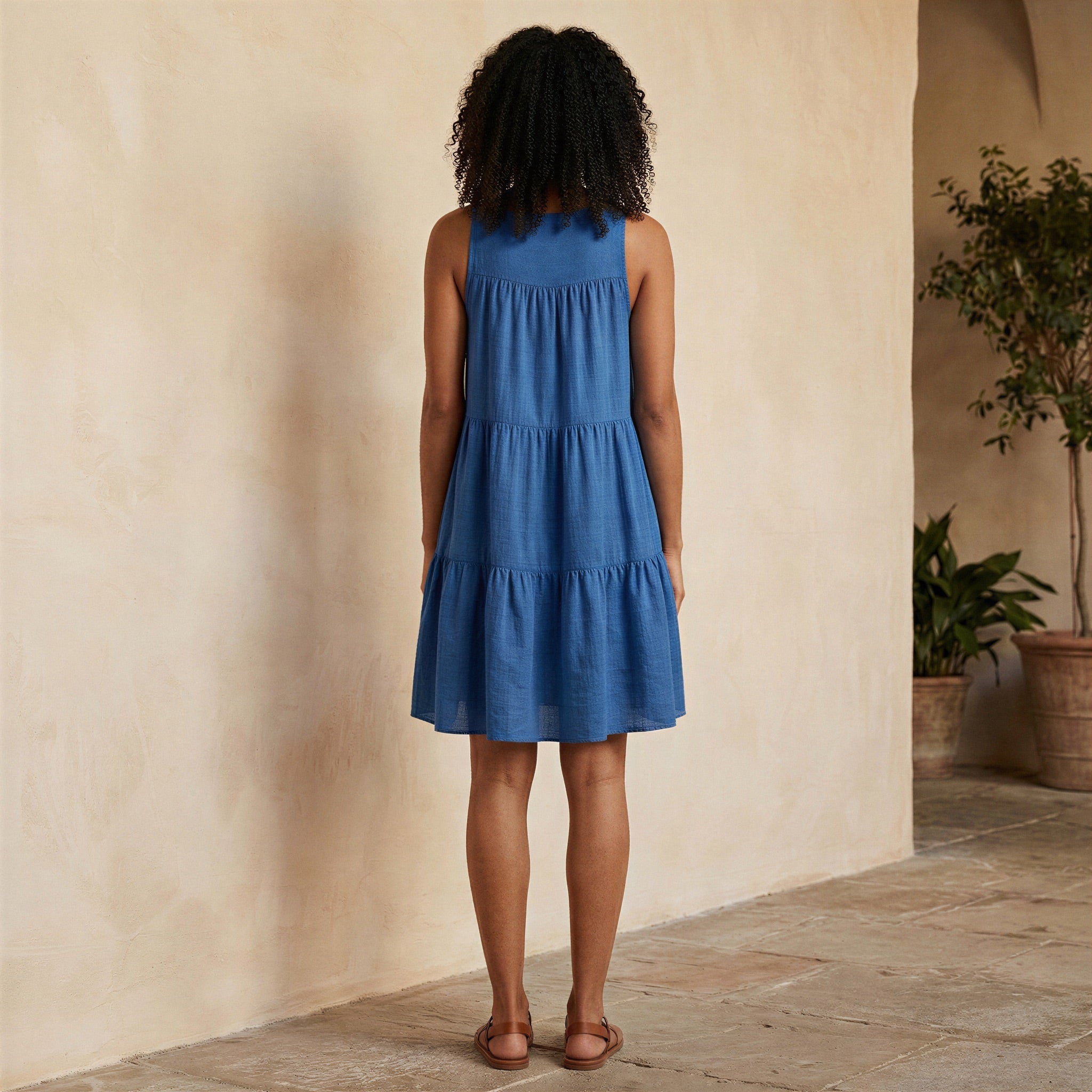 Teal Blue Cotton Tiered Mini Sundress