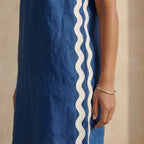 Teal Blue Cotton Wavy Stripe Short Shift Dress