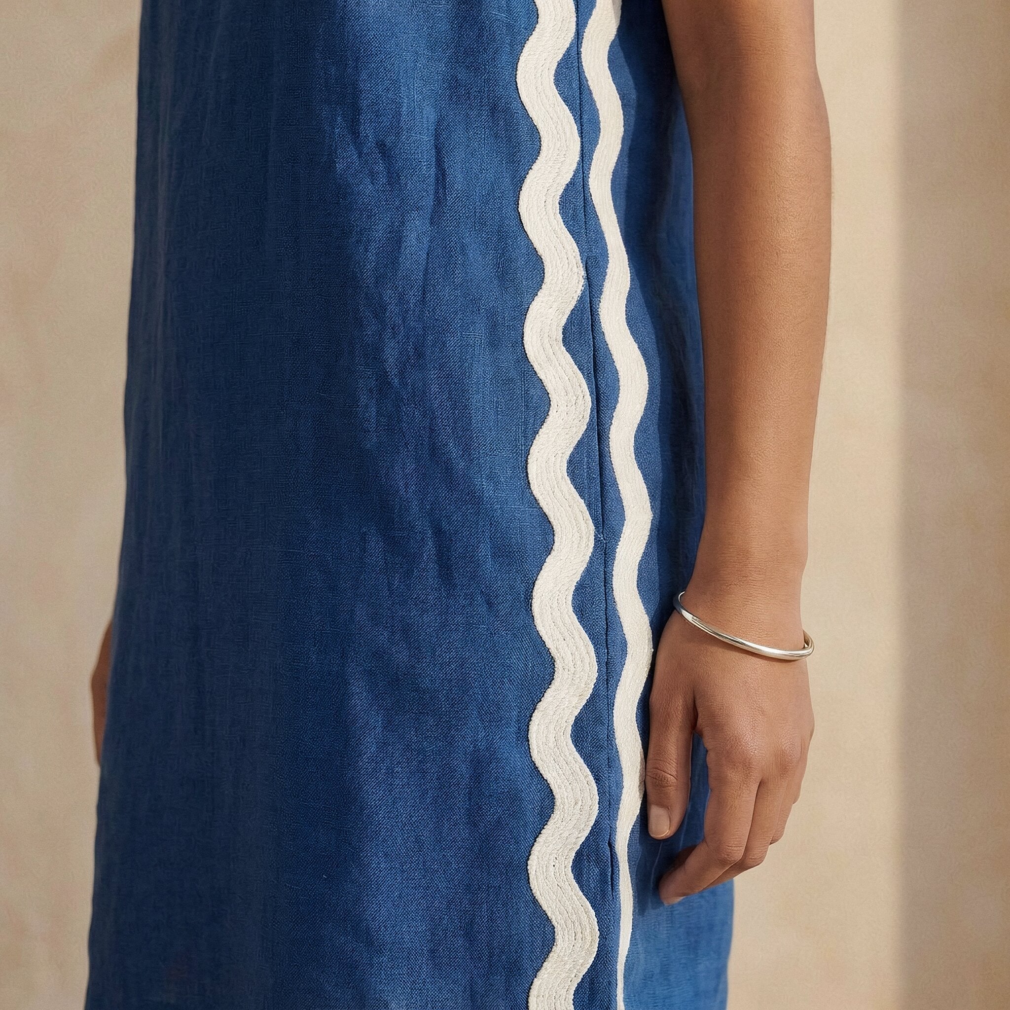 Teal Blue Cotton Wavy Stripe Short Shift Dress