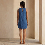 Teal Blue Cotton Wavy Stripe Short Shift Dress