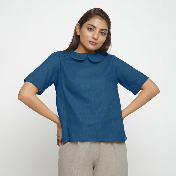 Front View of a Model wearing Teal Everyday Essential A-Line Top