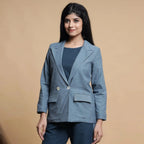 Front View of a Model wearing Turkish Blue Comfort Fit Cotton Blazer