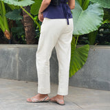 Undyed Off-White Handspun Cotton Half-Elasticated High-Rise Straight Leg Pant