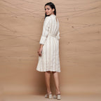 Back View of a Model wearing Undyed Jute Laced Turtle Neck Dress