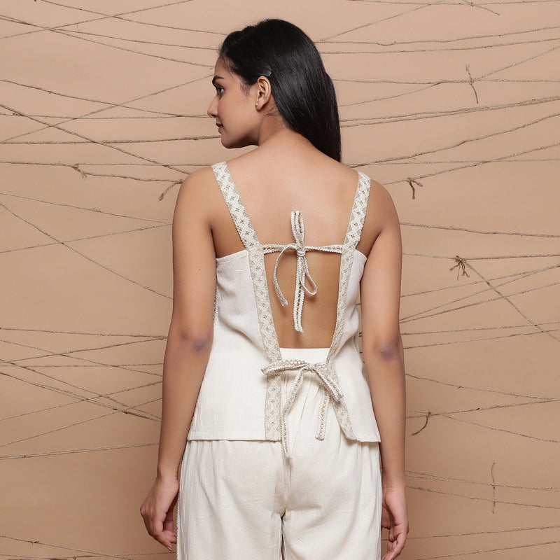 Back View of a Model wearing Undyed Handspun Strappy Tank Top