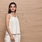 Right View of a Model wearing Undyed Handspun Strappy Tank Top
