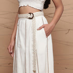Left Detail of a Model wearing Undyed Cotton Jute Laced Flared Skirt