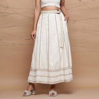 Front View of a Model wearing Undyed Cotton Jute Laced Flared Skirt