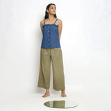 Front View of a Model wearing Vegetable-Dyed Blue 100% Cotton Cami Top