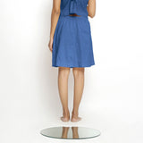 Back View of a Model wearing Vegetable-Dyed Blue 100% Cotton Mid-Rise Skirt