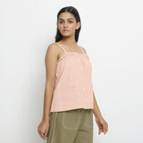 Right View of a Model wearing Vegetable-Dyed Pink 100% Cotton Cami Top