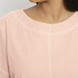 Front Detail of a Model wearing Vegetable-Dyed Pink 100% Cotton Paneled Top