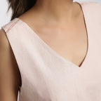 Front Detail of a Model wearing Pink Handspun Cotton Sleeveless Deep Neck Top