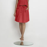 Front View of a Model wearing Vegetable-Dyed Red 100% Cotton Mid-Rise Skirt