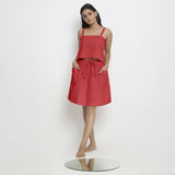 Front View of a Model wearing Vegetable-Dyed Red 100% Cotton Mid-Rise Skirt