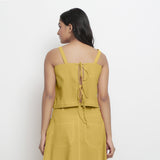 Back View of a Model wearing Vegetable-Dyed Yellow 100% Cotton Spaghetti Top