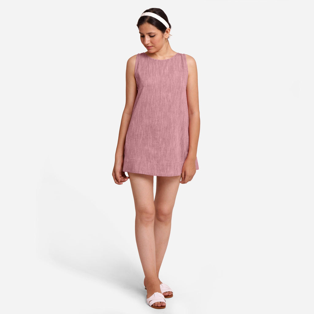 Front View of a Model wearing Vintage Wine 100% Cotton Mini Tunic