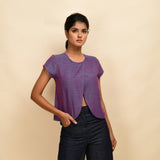 Front View of a Model wearing Violet Handspun Cotton Round Neck Asymmetrical Crop Top