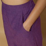 Front Detail of a Model wearing Violet Handspun Cotton Straight Godet Pant